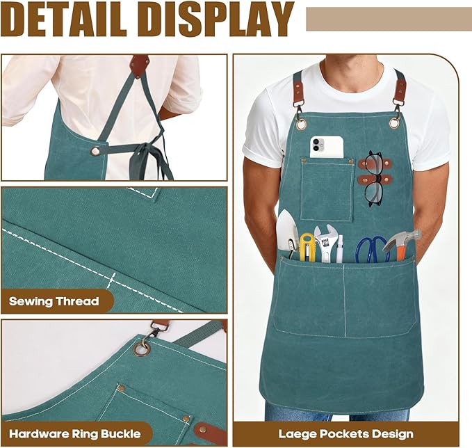 Aprons For Women Men With Large Pockets, Waterproof Cotton Chef Aprons For Cooking Server Grilling Bbq Kitchen