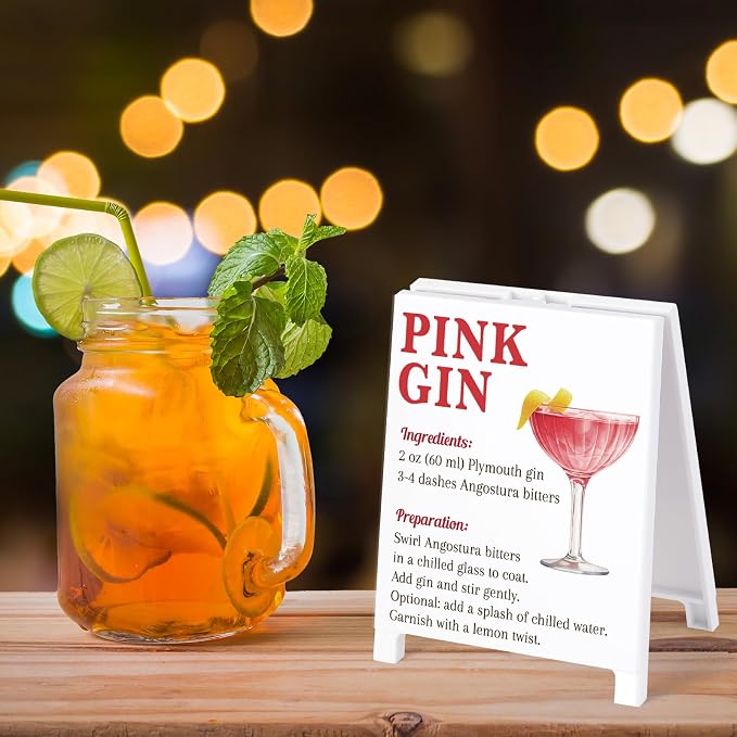 Pink Gin Recipe Rustic Bar Decor for Home Cafe Farmhouse Cocktail Sign for Kitchen Bar Cart Accessories Mixology Christmas Gift for Bartender Men Women New Couple - 5.59 x 4.33 inch Acrylic Sign - Image 7