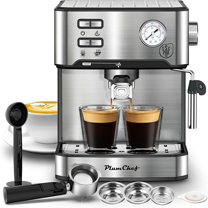 Espresso Machine Household Coffee Espresso Maker,Low Noise and Fast Coffee Machine for Cappuccino Latte,with Milk Frother Steam Wand Pressure Gauge 54oz Water Tank