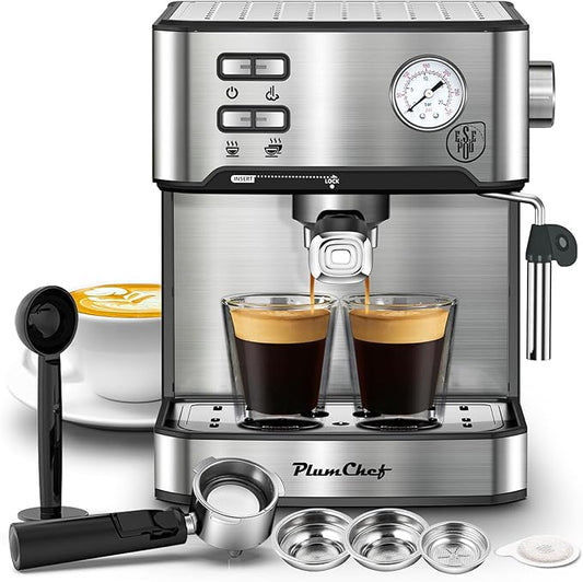 Espresso Machine Household Coffee Espresso Maker,Low Noise and Fast Coffee Machine for Cappuccino Latte,with Milk Frother Steam Wand Pressure Gauge 54oz Water Tank