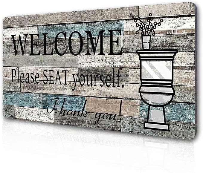 Funny Bathroom Welcome Sign, “Please SEAT Yourself” Metal Wall Decor, 16x4 Inch Rustic Farmhouse Sign for Restroom, Powder Room, Guest Bath - Humorous Home Decor Gift by Unknown