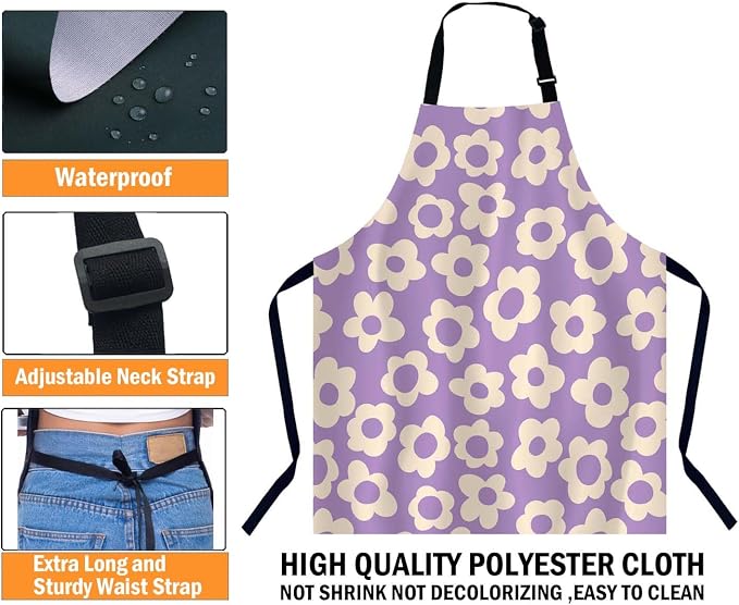 Vintage Groovy Purple Flowers Apron Adjustable Neck Bib Apron for Men Women,Suitable for Kitchen Cooking Waitress Chef Apron - Image 3