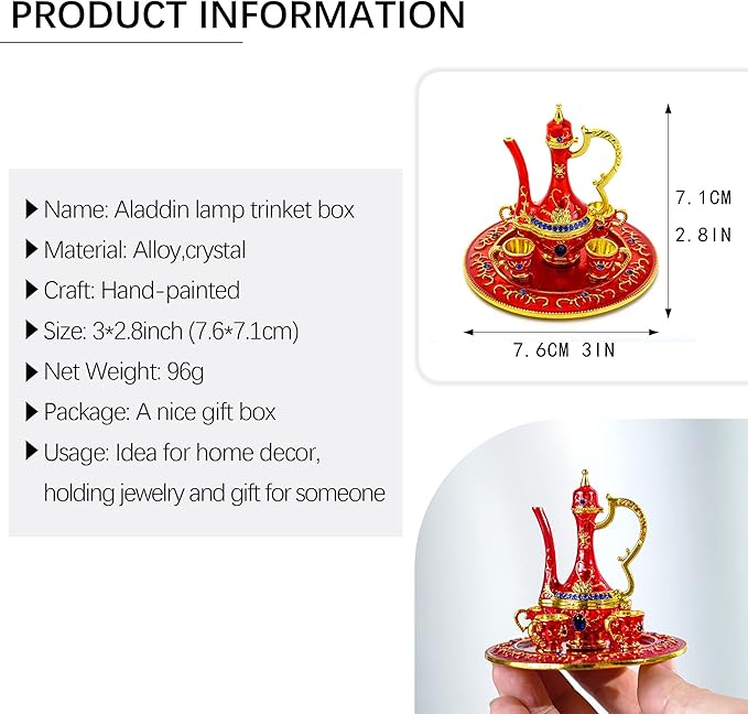 YU FENG Moroccan Teapot Set Jewelry Trinket Box Hinged Hand Painted Enamel Treasured Trinkets Collectable Jewellery Box Ring Holder For Home Decor Christmas Gift,3inch
