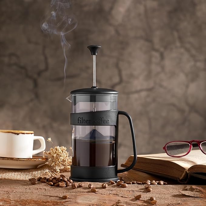French Press Coffee and Tea Maker - 400ml (13.5oz) BPA-Free Heat-Resistant Plastic Body - Perfect for Herbal Tea, Filter Coffee, and Espresso Brewing - Sleek Black Design