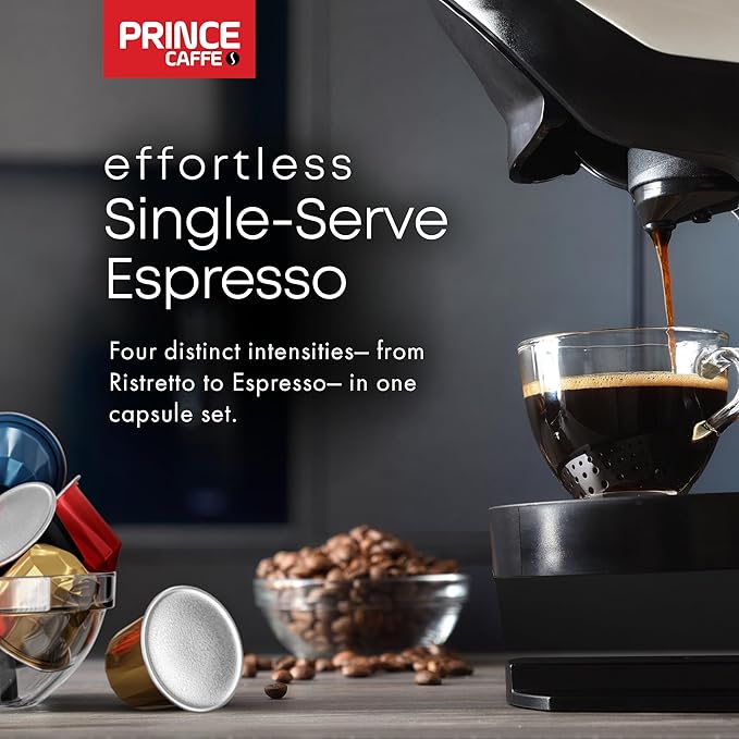 Prince Caffe Espresso Pods – 4 Flavor Variety Pack – Intensity 7-10 Medium to Dark Roast Coffee Capsules – Compatible with Nespresso, Pods for Original Line Machines – 4 x 10 Pack (40 Count)