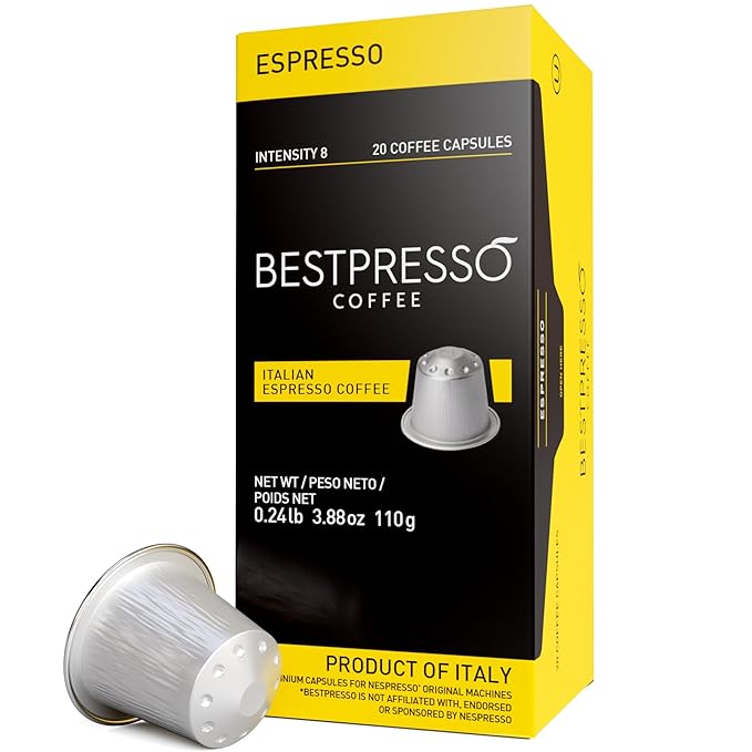 Bestpresso Coffee for Nespresso Original Machine 120 Aluminum pods Certified Genuine Espresso Espresso Blend (Medium Intensity) Pods Compatible with Nespresso Original