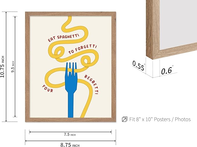 Poster Master Spaghetti Poster - Eat Spaghetti To Forgetti Your Regretti Print - Food & Drink Art - Gift for Chef, Cook - Fun Decor for Restaurant, Kitchen, Dining Room, 8x10 Beige Framed