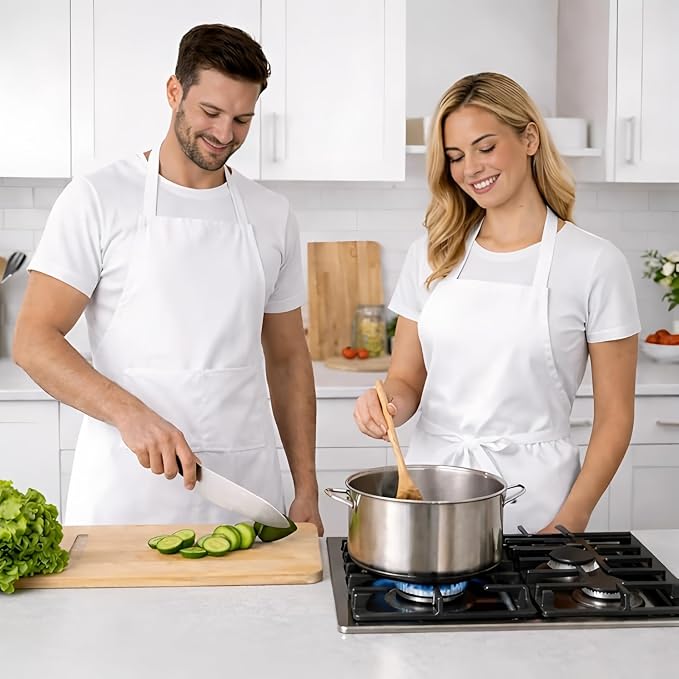 8 Pack Aprons Bulk with Pockets, Unisex Apron with Extra Long Ties for Chef, Cooking Classes, Painting, BBQ - Image 6