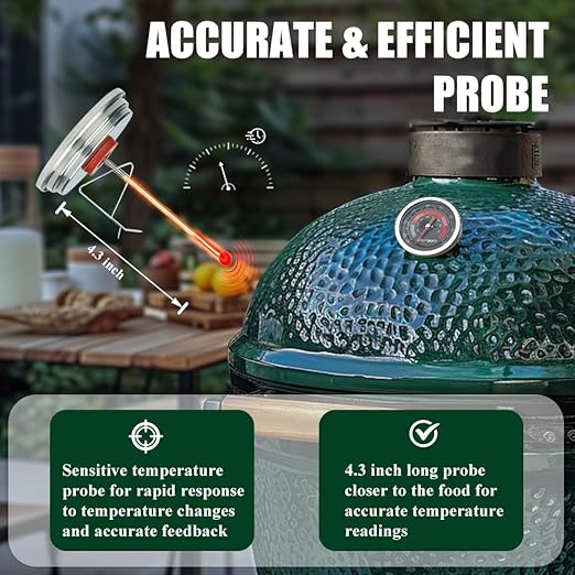 Upgrade Replacement Thermometer for Big Green Egg Grill Parts with 3.3" Large Dial, BGE Temperature Gauge for Big Green Egg Accessories 150-900°F-Waterproof and No-Fog Glass Lens