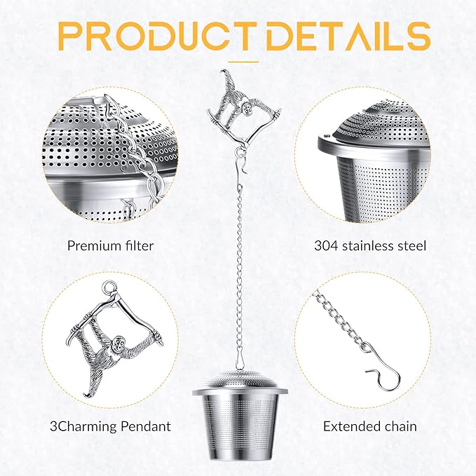 3 Sets Tea Infusers Steeper for Loose Leaf Tea Holder Stainless Steel Tea Ball Mesh Strainer Filters with Drip Trays and Pendant(Animal Style)