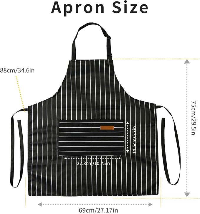 Tosewever 2 Pieces Kitchen Cooking Aprons, Cotton Polyester Blend Adjustable Bib Aprons with 2 Pockets for Women Men Chef Chef (Black/Brown Stripes, 2) - Image 6
