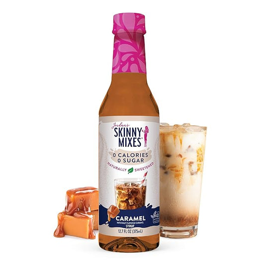 Jordan's Skinny Mixes Sugar Free Coffee Syrup, Caramel Coffee Flavoring Syrup, Naturally Sweetened Zero Calorie Drink Mix, Lattes, Baking, Protein Shake or Cocktail, Dairy & Gluten Free, 12.7 Fl Oz