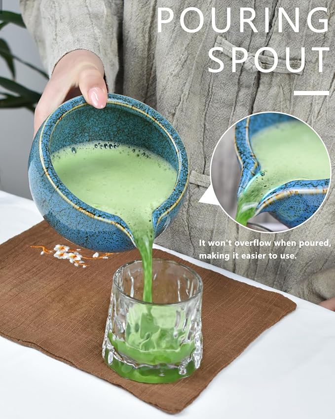 Artcome Matcha Tea Set – 20.2oz Premium Matcha Bowl with Spout, Whisk, Scoop, Whisk Holder & Brewing Guide – Authentic Japanese Tea Ceremony Tools for Perfect Matcha Preparation, Blue