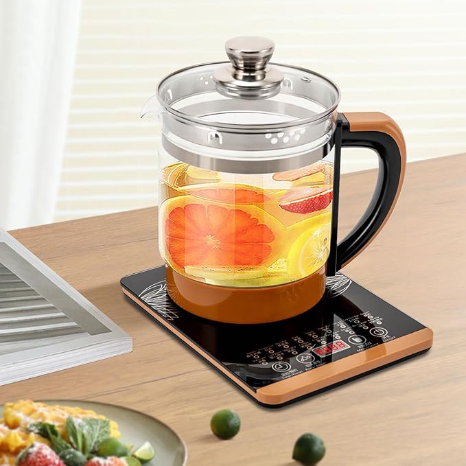 1.8L 800W Electric Glass Kettle, Temperature Control Electric Kettle with Steamed Eggs Holder, 18 Smart Menu Health Pot Reservation & Timing Tea Infuser for Tea