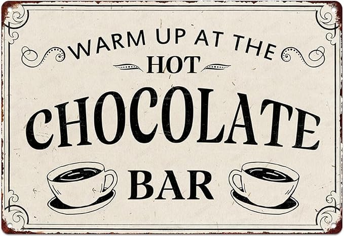 Christmas Signs Home Decor Vintage Art Poster Metal Hanging Plaque Kitchen Cafe Bar Farmhouse Porch Yard Outdoor Indoor Decorations Funny Xmas Gift 8X12 Inch (Warm Up At The Hot Chocolate Bar Sign) by WEGUZIX