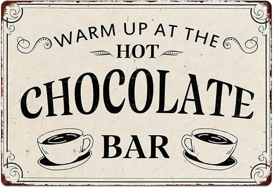 Christmas Signs Home Decor Vintage Art Poster Metal Hanging Plaque Kitchen Cafe Bar Farmhouse Porch Yard Outdoor Indoor Decorations Funny Xmas Gift 8X12 Inch (Warm Up At The Hot Chocolate Bar Sign) by WEGUZIX