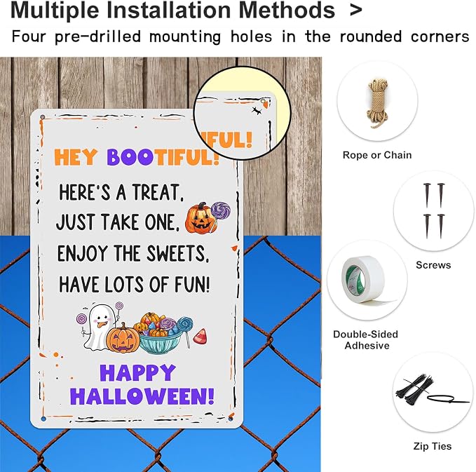 KanaAt Funny Halloween Trick or Treat Metal Sign Here's a Treat Just Take One Halloween Wall Art Decor for Home Farmhouse Yard Garage Club Porch Front Door Decor 8x12 inch, diany-m91 - Image 3