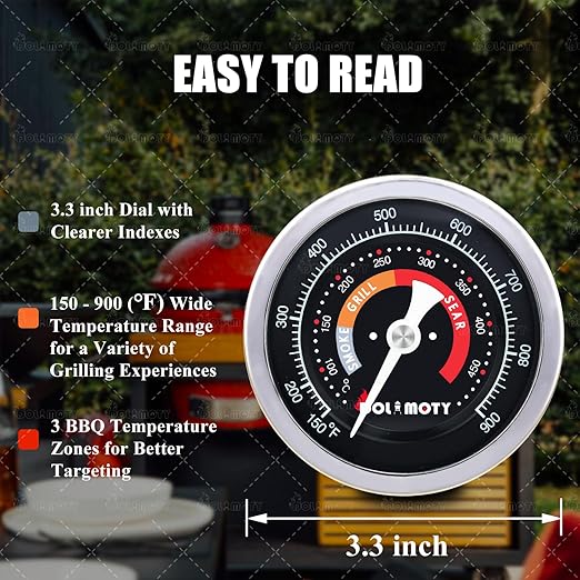 Upgraded 3.3" Replacement Thermometer for Kamado Joe-Temperature Gauge for Kamado Joe Accessories, Smoker, Charcoal Grill, Oven, Wood Stove Accessories, Stainless Steel