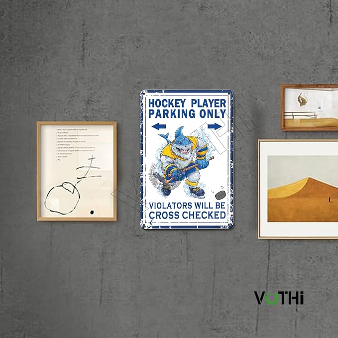 Funny Metal Tin Sign Hockey Sign - Ice Hockey Gifts for Boys Room Decor Birthday Party Favors Stuff Hockey Player Parking Only 8 x 12 Inch - Image 4