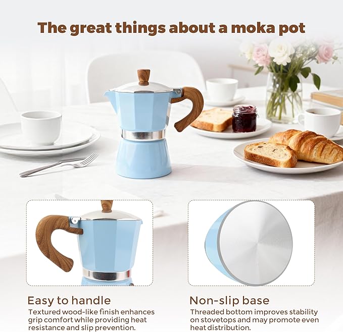 ShanSon Moka Pot Stovetop Espresso Maker 3 Cup 5 oz Italian Coffee Maker Manual Cuban Coffee Percolator Machine Italian Espresso Greca Coffee Maker for Cappuccino or Latte,Blue