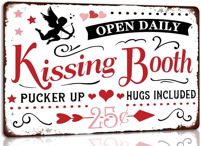 Kissing Booth Funny Metal Tin Sign Valentine's Day Sign for Home Kitchen Bathroom Farmhouse Garden Coffee Bar Wall Decor Decoration Art Sign Vintage Poster 8x12 Inch by Unknown