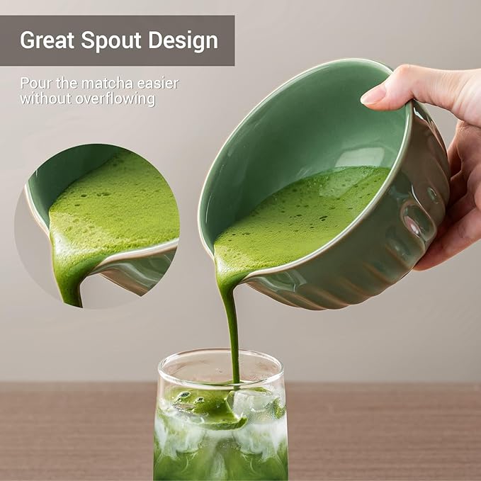 Matcha Whisk Set, Matcha Kit Includes Ceramic Matcha Bowl, 7 Pcs Matcha Tea Green- Whisk and Holder, Bamboo Scoop, Scoop Rest, Sifter and Tea Towel