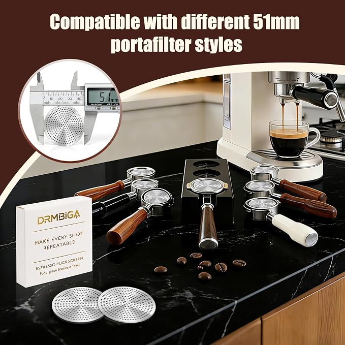 51mm Puck Screen 2 Pack, 0.8mm Thickness 150μm Reusable Espresso Puck Screen, Dual-Layer 316 Stainless Steel Coffee Filter Screen for 51mm Portafilter Basket, Even Extraction Barista Tool - Image 2