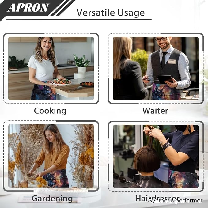 Waist Apron with 3 Pockets Waterproof 13 Inch Short Half Waist Aprons Women Men Server Aprons Waitress Waiter Apron - Image 5