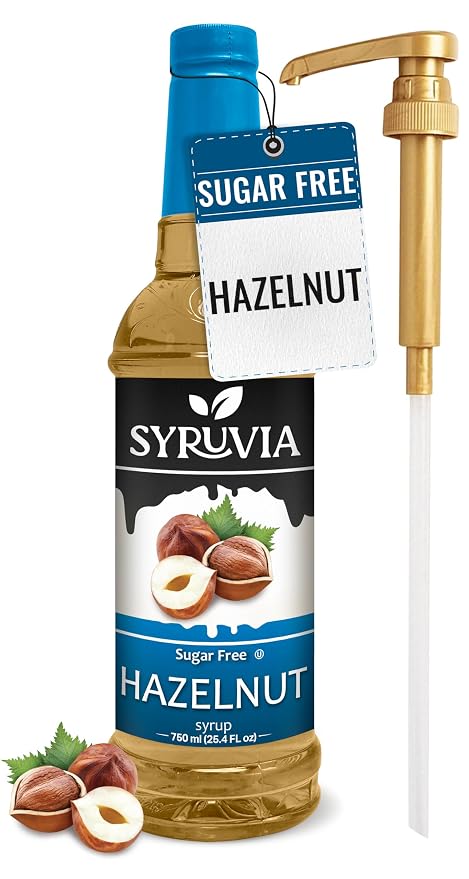 Syruvia Sugar Free Coffee Syrup, Hazelnut Flavored Syrup for Drinks, Lattes, and Desserts – 25.4 fl oz, With Pump by SYRUVIA