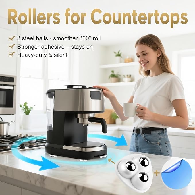 Self Adhesive Caster Wheels for Countertop - Furniture Sliders & Appliance Rollers for Kitchen, Coffee Machine, Blender, Oven - Easily Solves the Problem of Desktop Sliding (White, 24pcs) - Image 2