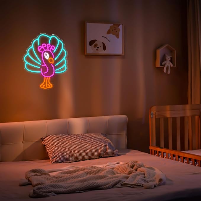 Peacock Neon Sign Dimmable Elegant Peacock Spreading Feathers Led Sign USB Powered Unique Bird Neon Light Sign for Bird Shop Bedroom Home Man Cave Beer Bar Cafe Party Art Wall Decor Boy Girl - Image 5