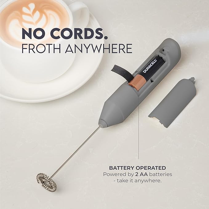 Zulay Kitchen Powerful Milk Frother Wand - Handheld Stainless Steel - Battery Operated Drink Mixer for Coffee, Lattes, Cappuccino, Matcha - Froth Mate Frother Gift - Gray