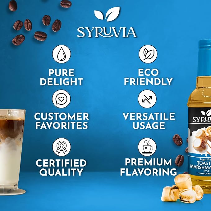 Syruvia Sugar Free Coffee Syrup, Toasted Marshmallow Flavored Syrup for Drinks, Lattes, and Desserts – 25.4 fl oz, With Pump - Image 5