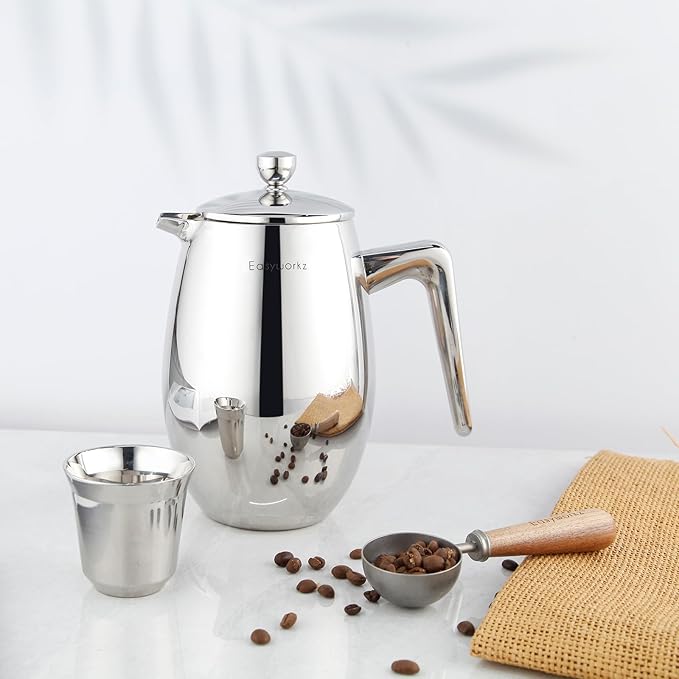 Easyworkz Nando French Press 23 oz Double Wall Insulated Thermal Coffee Maker,304 Stainless Steel Cafetiere