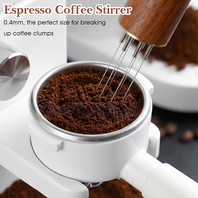 1PCS Espresso Coffee Stirrer, 2PCS Latte Art Pen 6 Needles 0.35mm Espresso Distribution Tools Stainless Steel Coffee Stirring Tool with Wood Handle for Home Cafe Bar Gift - Image 3