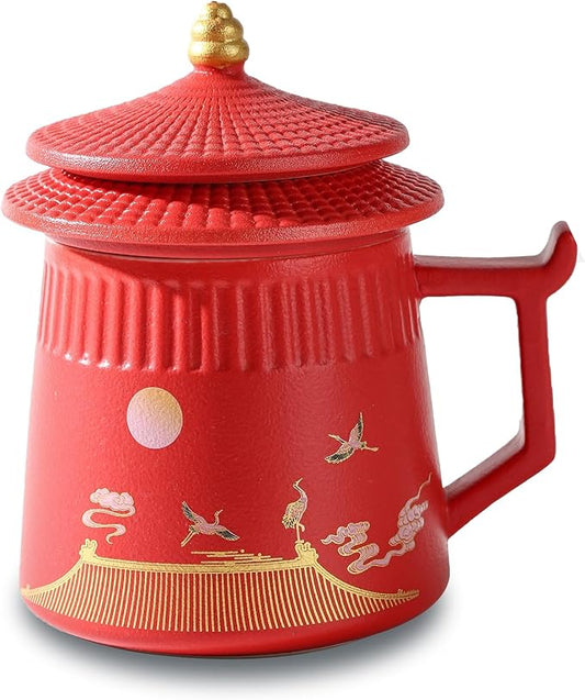 Tea Cup with Infuser and Lid,Loose Leaf Tea Steeper Cup 14.8oz Ceramic tea Infuser Mug Travel Large Steeping Cup Diffusers Mugs with Fine Strainer and Handle