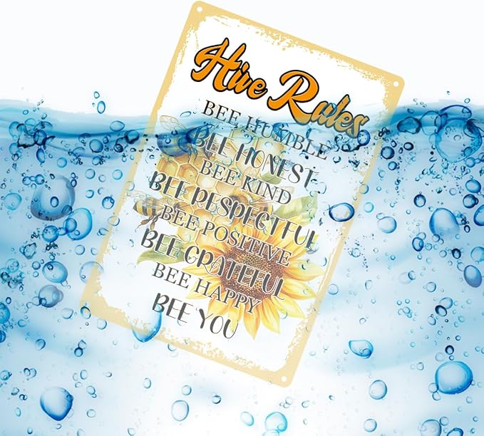 Bee Hive Rules Sign Bee Humble Honest Kind Respectful Positive Grateful Happy Print Poster Wall Decor Vintage Garden Metal Signs Home Bar Kitchen Cafe 12x8 Inch Aluminium Hanging Plaque - Image 3