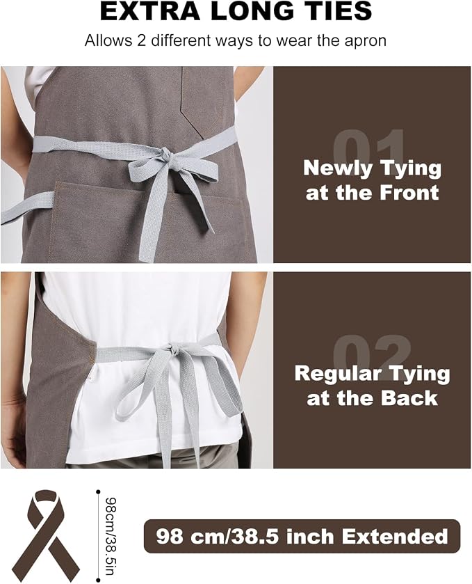 Chef Apron w/Pockets, Adjustable Strap for Cooking & Gardening | Equipped with 3 Large Multi-use Pockets, Wear-Resistant Fabric, Easy Clean, Ideal for BBQ Baking Craft for Men Women - Image 3