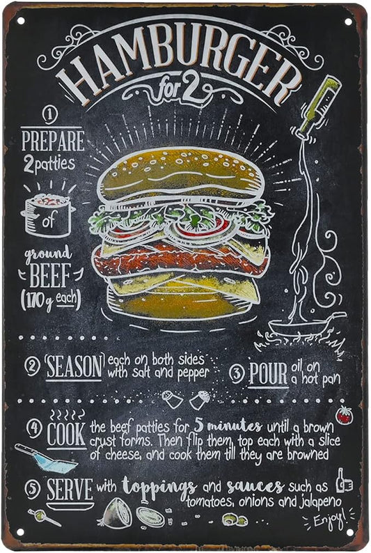 Fast Food Vintage Tin Sign - Hamburger Retro Metel Sign - Wall Decor wall sign for Kitchen Bakery Cafe Restaurant by TREEPERI