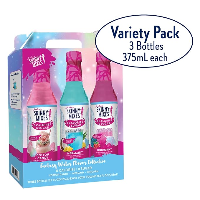 Jordan's Skinny Mixes Sugar Free Syrup Trio Sampler Pack – Mermaid, Unicorn & Cotton Candy, As Seen on Watertok, Drink Mix for Iced Tea, Lemonade & More, Zero Calorie, 12.6 Fl Oz Each (pack of 3) - Image 4