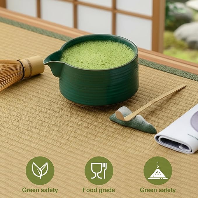 Matcha Whisk Set, 8-Piece Matcha Set & Matcha Kit with Ceramic Bowl, Whisk, Stainless Steel Sifter, Spoon & Natural Wood Holder, for Matcha Lovers（Agate Green）