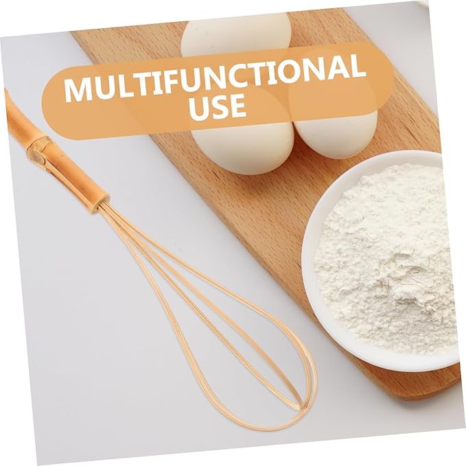 Manual Egg Mixer Bamboo Egg Whisk Large Whisk Multi-use Stirrer Easy to Clean Non-sticky Lightweight Ergonomic Handle for Cooking