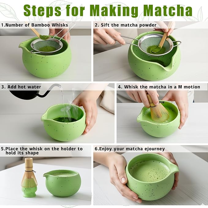 Matcha Whisk Set,5 Pcs Matcha Set,Matcha Kit for Ceremony,Tradition Tea Set for Making Breakfast/Latte,Matcha Whisk Set with Bowl(Chawan)/Whisk and Stainless Sifter,Gift for Family/Friend