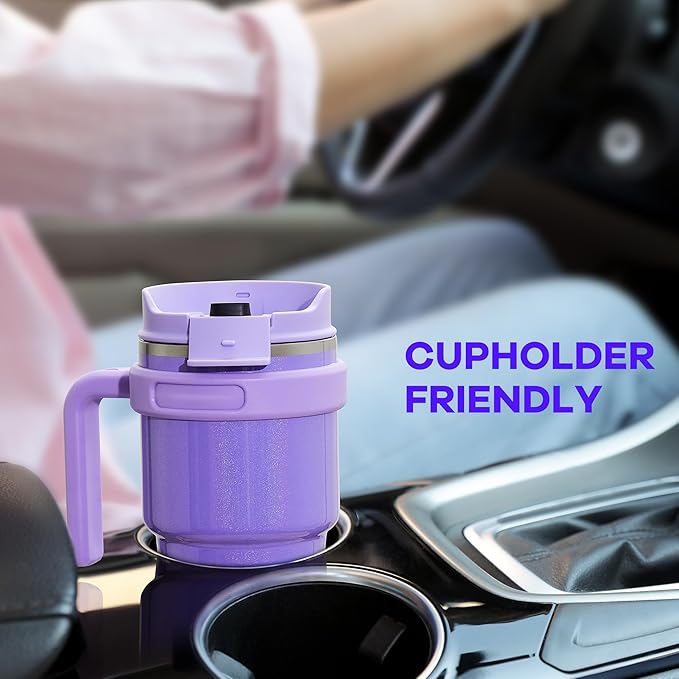 ALOUFEA 20 oz Insulated Coffee Mug Tumbler with Handle, Stainless Steel Travel Mug Tumbler with Lid and Straw, Double Wall Vacuum Leak Proof Ice Coffee Thermal Cup, Gray