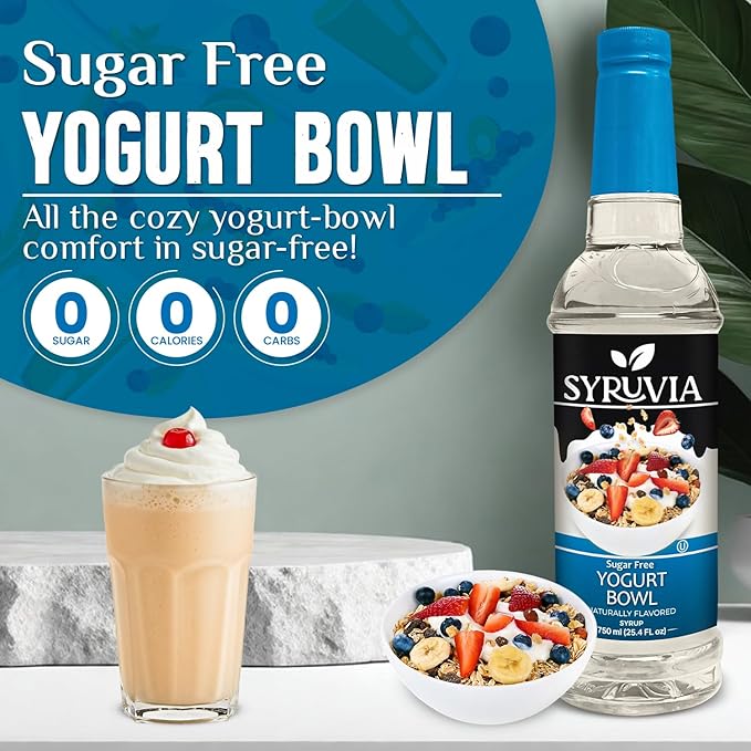 Syruvia Sugar-Free Yogurt Bowl Syrup, Natural Flavors, Syrup for Drinks, Lattes, and Desserts – 25.4 fl oz