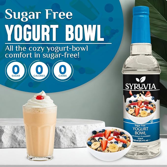 Syruvia Sugar Free Coffee Syrup, Yogurt Bowl Flavored Syrup for Drinks, Lattes and Desserts – 25.4 fl oz, With Pump - Image 3
