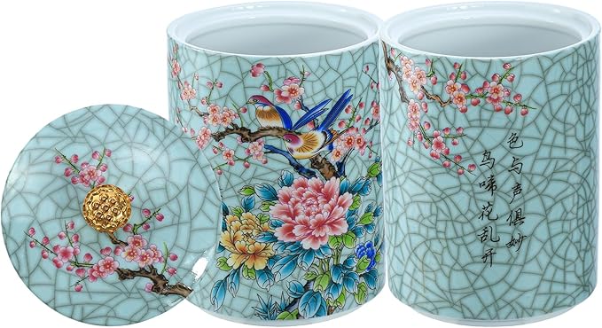 Enamel Ceramic Tea Caddy Tea Canister Tea Storage Container Tins Jar with Airtight Lid Water-proof Tank for Tea, Coffee, Herb, Sugar, Spice, Nuts