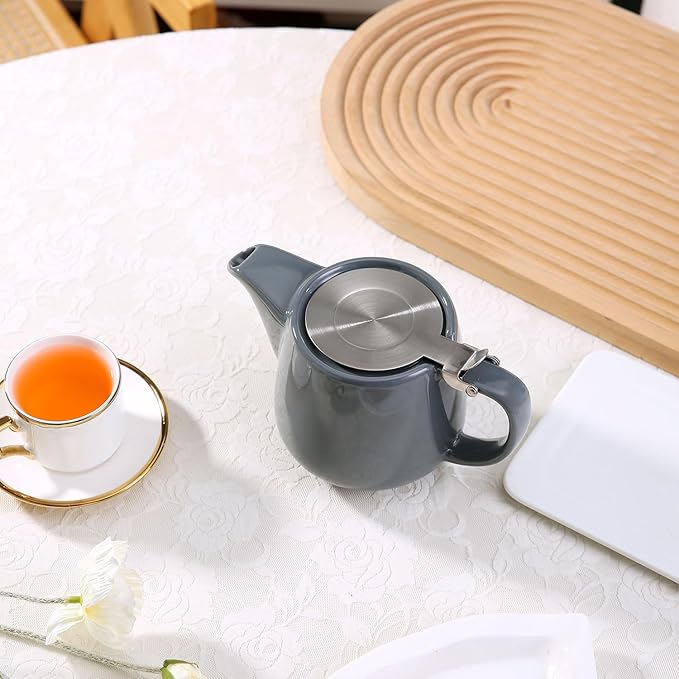 Ceramic Teapot With Stainless Steel Infuser, Heat Resistant, Perfect Tea Maker, Gray Teapot 500ml/17oz