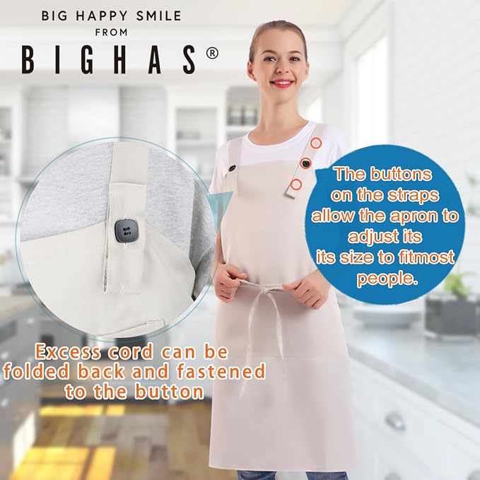 BIGHAS H Back Style Apron with Pocket for Women, Men Adjustable Large Size Comfortable, Kitchen, Home, Cooking 12 Colors - Image 2