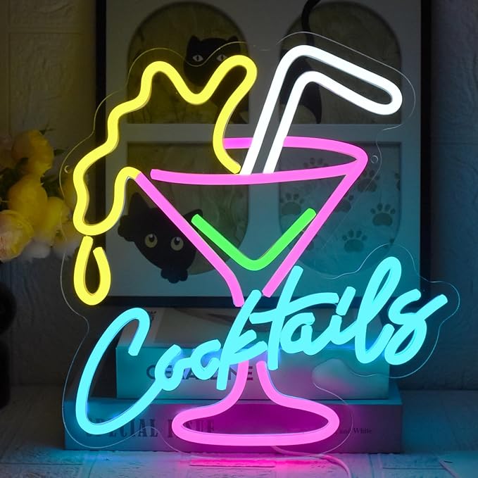 Cocktail Neon Sign for Wall Decor Bar LED Light up Signs Dimmable Cocktails Neon Lights for Bar Hotel Party Club Office Kitchen Restaurant Decoration